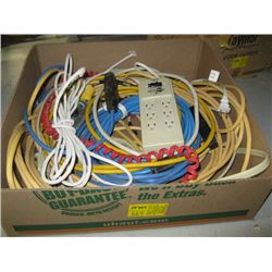 BOX OF ASST. EXTENSION CORDS, POWER BARS, ETC.