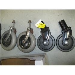 2 PAIR OF CASTERS, 2 FOR SCAFFOLDING & 2 MISC.