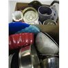 Image 2 : 2 BOXES OF MISC. CAKE PANS, WOODEN BOWL, VASES, ETC.