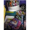 Image 2 : 2 BOXES & A BIN OF MISC. KIDS CRAYONS, COOKIE MAKER, FLASHLIGHTS, GAMES, ETC.