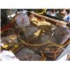 Image 1 : RATTAN TABLE WITH GLASS TOP & 4 SWIVEL CHAIRS ON CASTERS