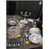 Image 1 : ASST. SILVER PLATE SERVING DISHES, UTENSILS, WATER PITCHER, ETC.