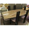 Image 1 : LG. MARBLE LOOK DINING TABLE WITH 6 TALL BLACK CHAIRS