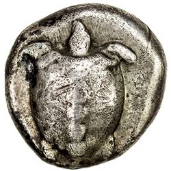 AEGINA: AR stater (10.56g), ca. 480-457 BC, HGC 6-435, Milbank pl. 1-13, sea turtle, VG-F