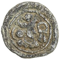 SASANIAN KINGDOM: Varhran IV, 388-399, lead 15mm (3.41g). VF