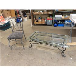 Wrought Iron Coffee Table 10"H 48"W 24" D & Wrought Iron Chair