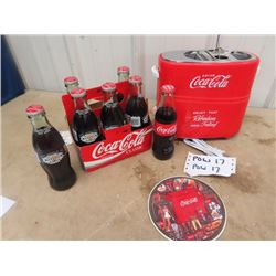 Coca Cola Hot Dog Toaster, Coca Coca Carrier w 7 Bottles Full Coca Cola & Coca Cola Trivet