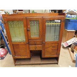 Oak Hoosier Top No Bottom w Frosted Glass VIntage 43"H 39" W 12"D