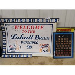 Framed 08 Brier Pins - Wpg, & 98 Labatts Brier Display w Autographs & Some Tickets