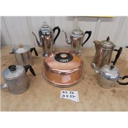 Retro Cake Server & 6 Alum Coffee Pots & Kettles - 2 Are Electric