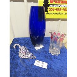 Cobalt Vase 16"H, Pitcher & Murano Glass