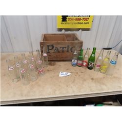 Patio Wood Crate, & 16 Pop Bottles- Stubby, 2 Way, Suncrest , Pepsi, Fanta, Nesbitt & High N Dry