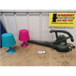 Yardworks Elec Blower & 2 Plastic Lamps