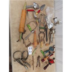 Old Kitchen Utensils, Meat Grinders, Press Drill, Fish Scale, Spigot Plus More!