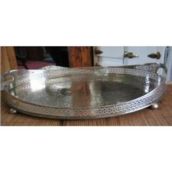 Silverplate On Copper Tray w/Gallery and Bun #1449240