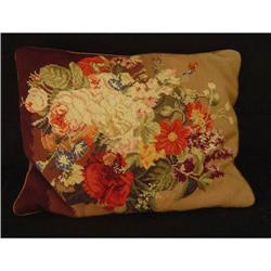 Antique Hand-Made Floral Needlepoint Pillow #1449646