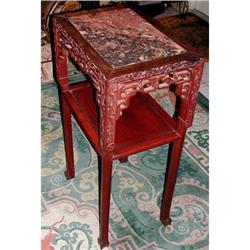19th c CHINESE 2-TIER TABLE ROSEWOOD & MARBLE #1460235