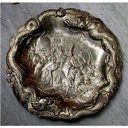 JAPANESE ETCHED METALWORK DRAGON PLATE #1460241