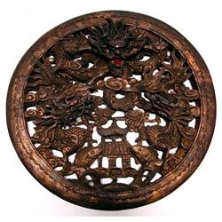 CHINESE CARVED WOOD CIRCULAR DRAGON WINDOW #1460242