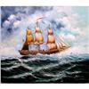 Image 1 : ORIG OIL PAINTING 3-MASTED SCHOONER ON HIGH #1460245