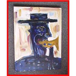 Signed & Dated Abstract Man with Horn Painting #1460323