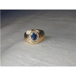 Estate 14K YG Gold Sapphire Diamond Mens Ring #1460351