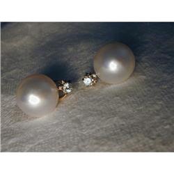 Estate 18K Gold Filigree Pearl Diamond Earrings#1460353