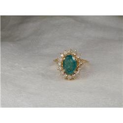 Estate 14K YG Huge 1 Carat Emerald Diamond Ring#1460356