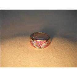 18K WG Pink Gold Sapphire Diamond Swirl Band #1460371