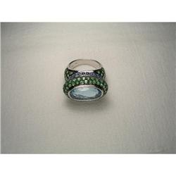 Estate 18K WG Topaz Tsavorite Sapphire Ring #1460372