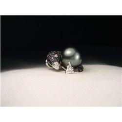 14K WG Sapphire Diamond Pearl Dolphin Pendant #1460373