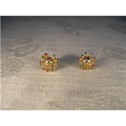 Estate 14K YG Emerald Sapphire Ruby Earrings #1460376