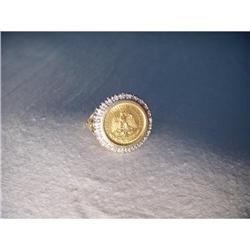Estate 14K Gold Diamond Mexican Pesos Coin Ring#1460383