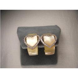 14K WG Diamond Yellow Mop Pearl Heart Earrings #1460384
