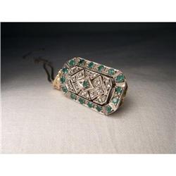 18K Pink Gold Rose Cut Diamond Emerald Pendant #1460391