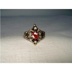 Antique 14K Pink Rose Gold Seed Pearl Ruby Ring#1460395