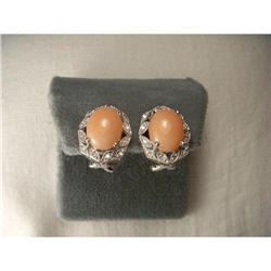 14K WG Gold Coral Diamond Filigree Earrings #1460396