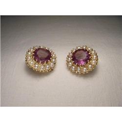 14K YG Amethyst Seed Pearl Clip-on Earrings #1460401