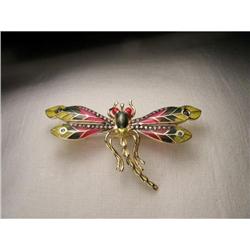 14K Emerald Sapphire Diamond Dragonfly Brooch #1460410