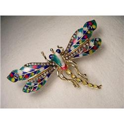 14K Emerald Sapphire Diamond Dragonfly Brooch #1460411