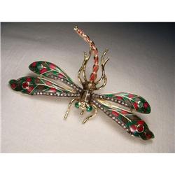 14K Ruby Emerald Diamond Dragonfly Brooch #1460414