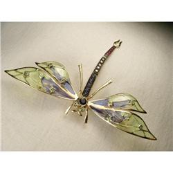 14K YG Ruby Sapphire Diamond Dragonfly Brooch #1460416