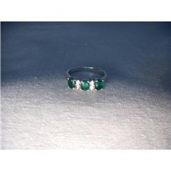 14K WG Tri-Stone Emerald Diamond Ring Band #1460419