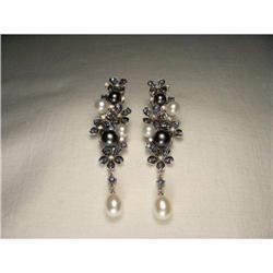 14K Cultured Pearl Diamond Floral Drop Earrings#1460421