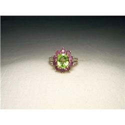 14K YG Filigree Amethyst Peridot Diamond Ring #1460425