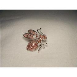 Estate 14K WG Gold Diamond Garnet Hornet Brooch#1460428