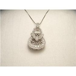 14K WG Diamond Purse Filigree Pendant Necklace #1460430
