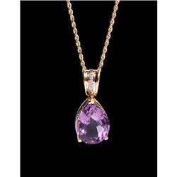 Estate Amethyst Diamond Gold Pendant Necklace #1460577