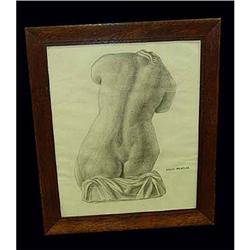 20c charcoal drawing nude torso Listed Painting#1460717
