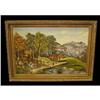 Folk Art Forest Mountain Cottage Landscape Oil #1460725